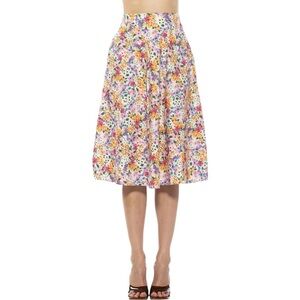 Alexia Admor Vibrant Multicolor Floral A-Line Midi Skirt Sz 12 Summer Style EUC